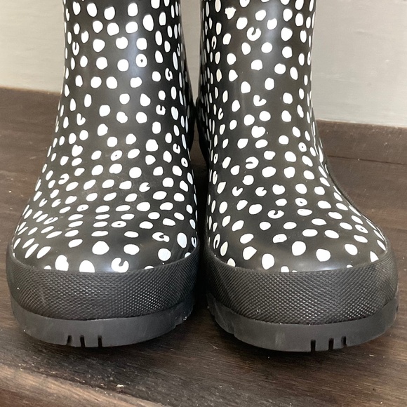 BLACK WHITE JOULES WELLY PRINT KNEE HIGH RAIN BOOTS SIZE US 8/ EU 39 - Picture 7 of 10